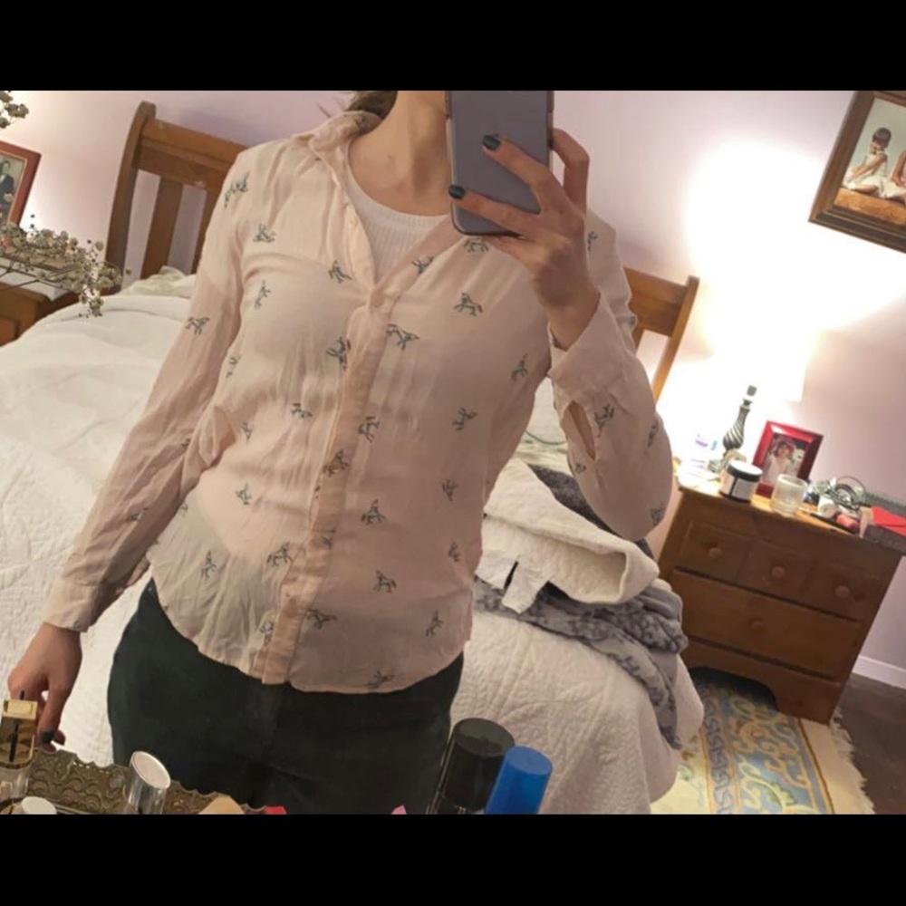 Women’s pink long sleeve blouse unicorn print 🦄